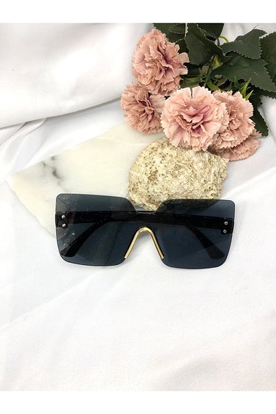 Di Caprio Ganzi Square Rectangle Retro Gold Black Women's Sunglasses