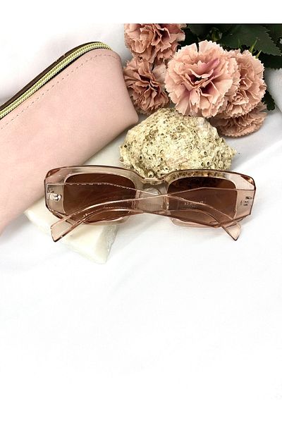 Di Caprio Sandea Vintage Transparent Women's Sunglasses - Square Rectangle Design, Light Brown Color
