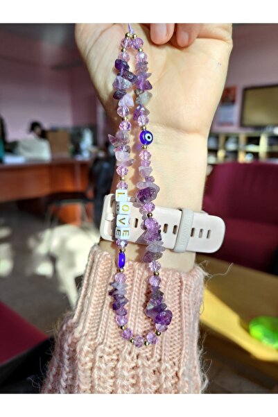 LORESİMA AKSESUAR Mor Ametis Doğal Taş Telefon Askısı Telefon Charmi