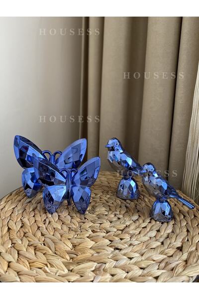 Housess 2'li Kuş Biblo Süs Polyester Döküm Ve 2'li Dekoratif Biblo Kelebek