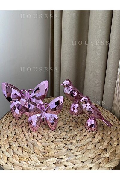 Housess 2'li Kuş Biblo Süs Polyester Döküm Ve 2'li Dekoratif Biblo Kelebek