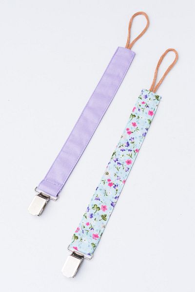 MyVera Lilac - Spring Flower Water Green Pacifier Strap Set - Pacifier Chain Set of 2 - 100% Cotton Fabric