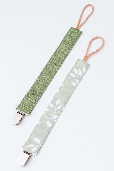 MyVera Green Melted - Green Leaf Pacifier Strap Set - Pacifier Chain Set of 2 - 100% Cotton Fabric