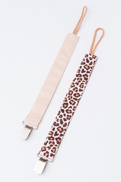 MyVera Beige - Leopard Pacifier Strap Set - Pacifier Chain Set of 2 - 100% Cotton Fabric