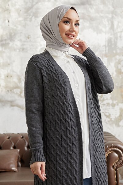 InStyle Jolie Knit Vzorovaný úplet Dlouhý Cardigan - Antracit