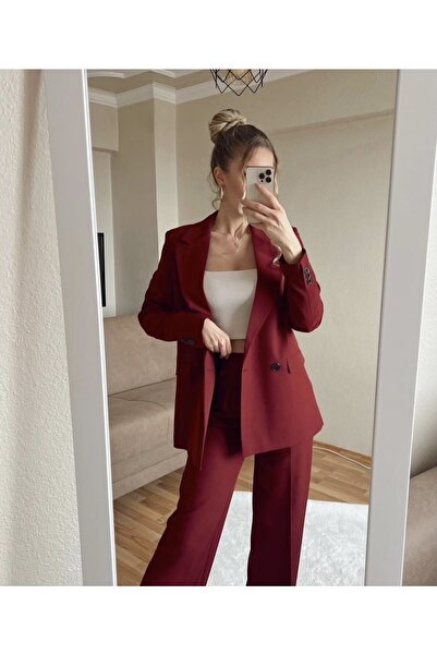 cn novembersun Women's Burgundy Blazer Jacket Pants Set