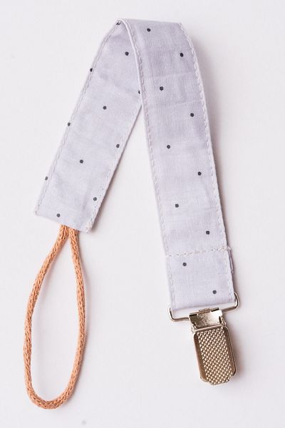 MyVera Gray Polka Dot - Mink Polka Dot Pacifier Strap Set - Pacifier Chain Set of 2 - 100% Cotton Fabric