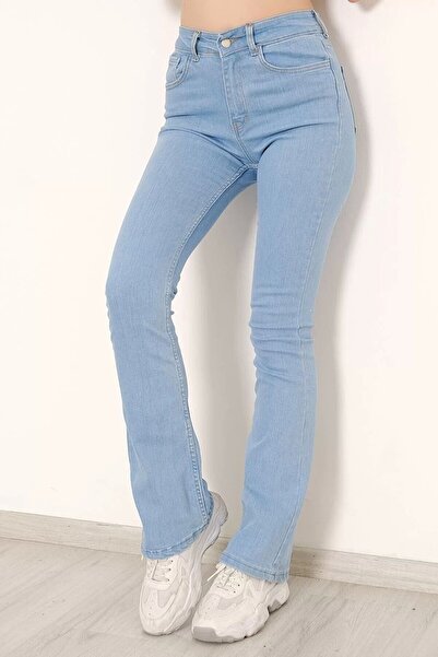 byhaziran butik Lassa Special Design High Waist Flared Leg Lycra Soft Jeans,