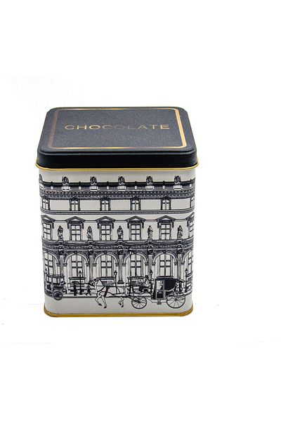 EVLE Er024-1j City Chocolate Patterned Square Metal Storage Container 12x12 Cm