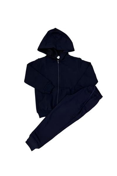 Generic Brand Unisex Kids Lycra 2 Thread Black Tracksuit Set