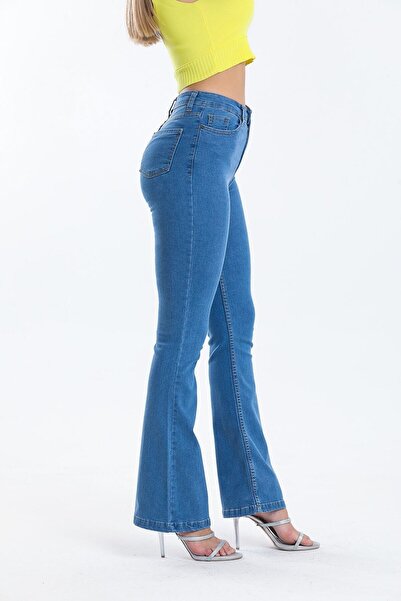 byhaziran butik Lassa Special Design High Waist Flared Leg Lycra Soft Jeans,