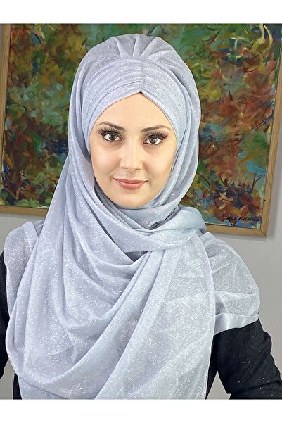 BUTİKAMBAR Sultan Model Gümüş Simli Şifon Büzgülü Şal