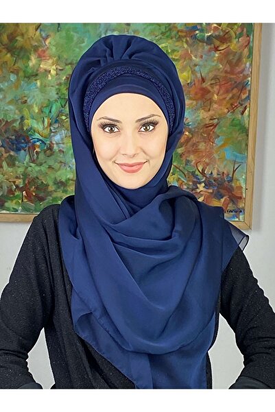 BUTİKAMBAR Topkapı Model Lacivert Büzgülü Şal