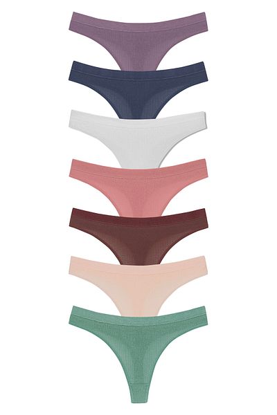 HNX 7-Piece Corded Cotton Women's Thong Panties Set