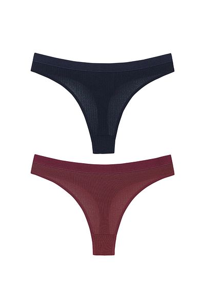 HNX Set of 2 Corded Cotton Women's Thong Panties