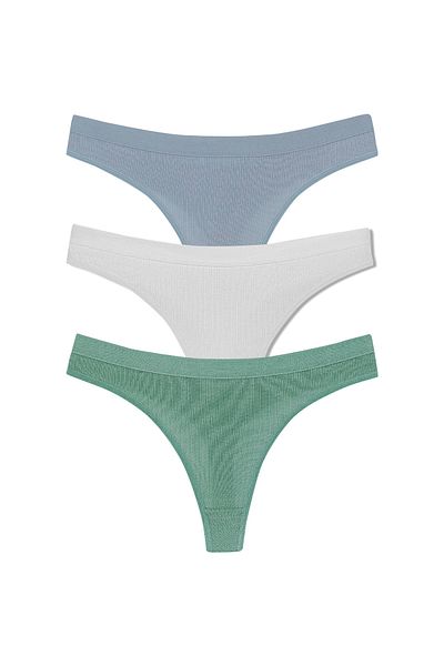 HNX Corded Cotton 3-Piece Women's Thong Panties Set