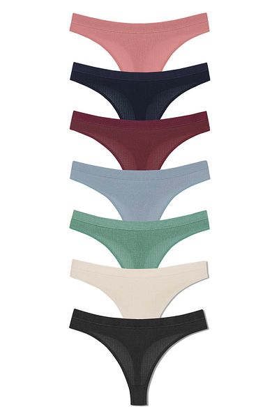 HNX 7-Piece Corded Cotton Women's Thong Panties Set