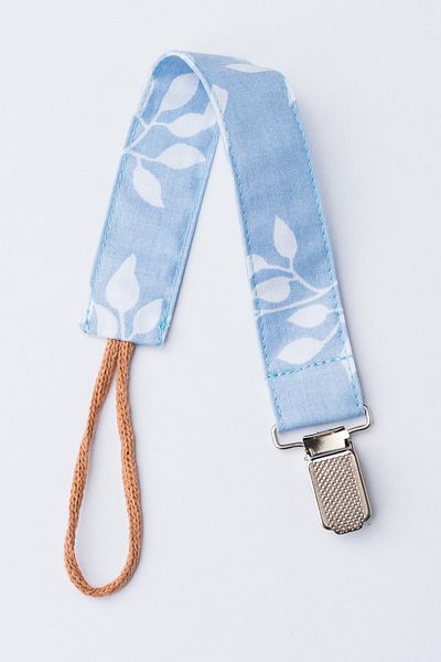 MyVera Blue Leaf Pacifier Strap - Fabric Cotton Laced Pacifier Chain - Pacifier Holder