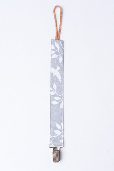 MyVera Gray Leaf Pacifier Strap - Fabric Cotton Laced Pacifier Chain - Pacifier Holder