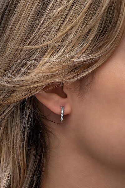 Nereze 925 Ayar Gümüş 10 Mm Rodyumlu Taşsız Desenli Halka Küpe