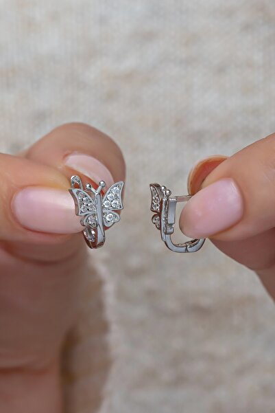 Nereze 925 Ayar Gümüş Rodyumlu Zirkon Taşlı Kelebek Küpe