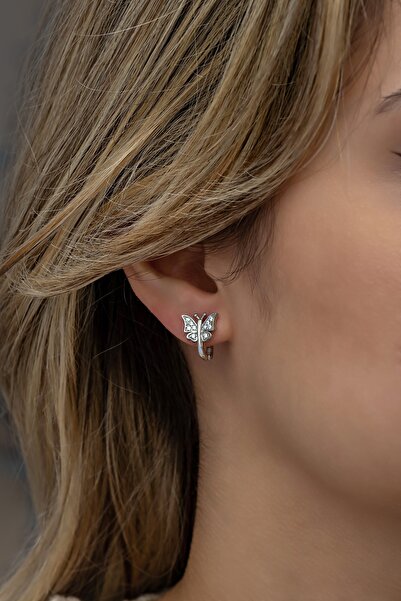 Nereze 925 Ayar Gümüş Rodyumlu Zirkon Taşlı Kelebek Küpe