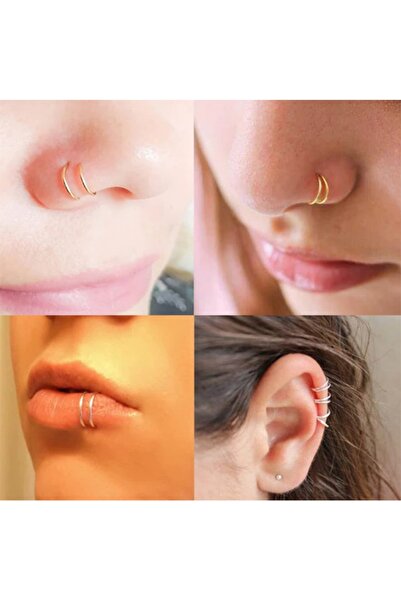 Begonia Accessories 925 Ayar Gümüş, Tek Delikli Çift Görünümlü Halka Küpe Tek