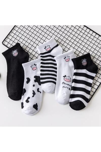 SBA SOCKS Pack of 5 Unisex Cow Patterned Cotton Ankle Socks