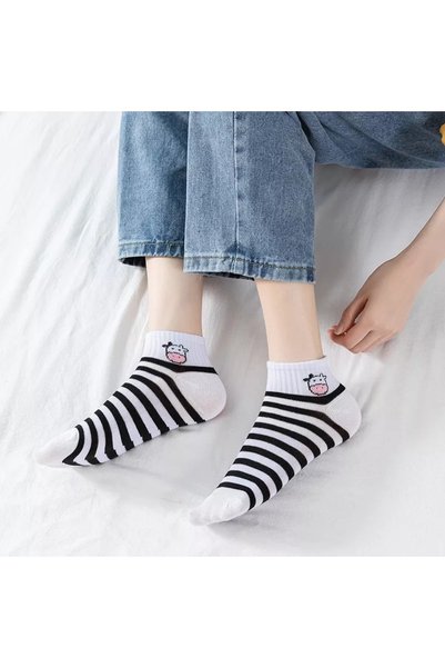 SBA SOCKS مجموعة من 5 جوارب للكاحل قطنية منقوشة بقرة للجنسين