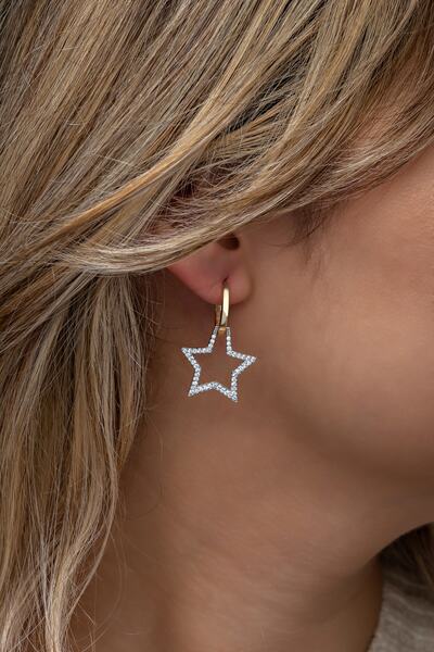 Nereze 925 Ayar Gümüş Çift Renk Zirkon Taşlı Sallantılı Yıldız Küpe