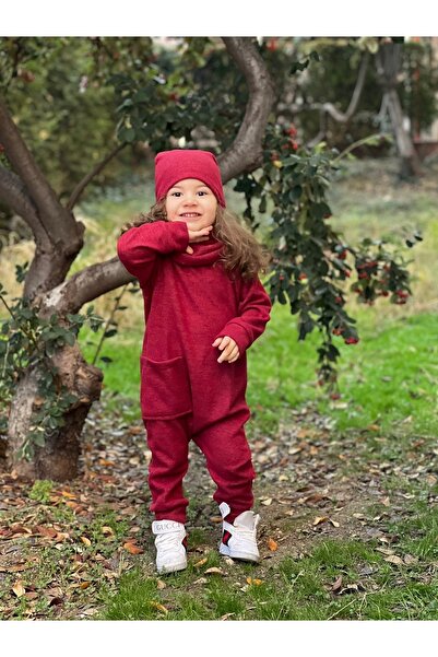 Ares Kids Fashion Unisex Jumpsuit with Beanie Neck Collar Red for Children and Babies