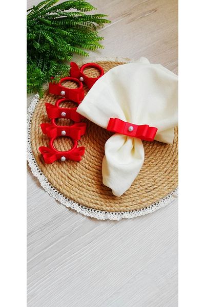 CWolf Red Stoned Bow 6-Piece Napkin Ring Ring