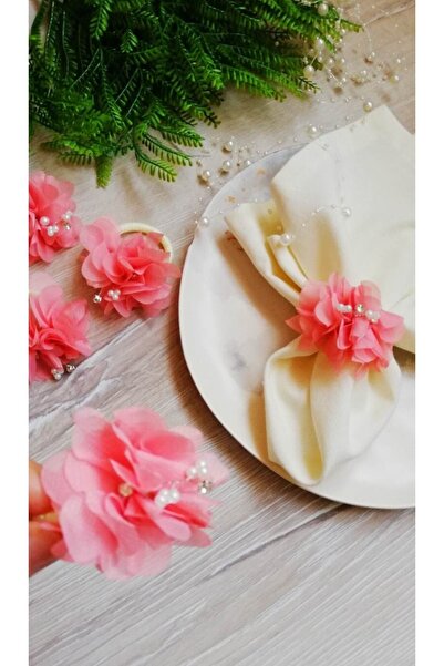 CWolf Powder Laser Flower Stone Pearl Napkin Ring (6 Pcs)