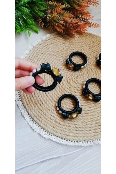 CWolf Inel pentru șervețel din perle de trandafir negru-auriu