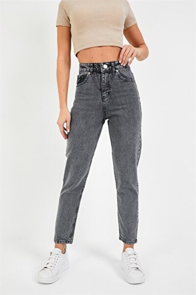 LAMİRA Mom Black Snow Wash Visok struk Elastično farmerke