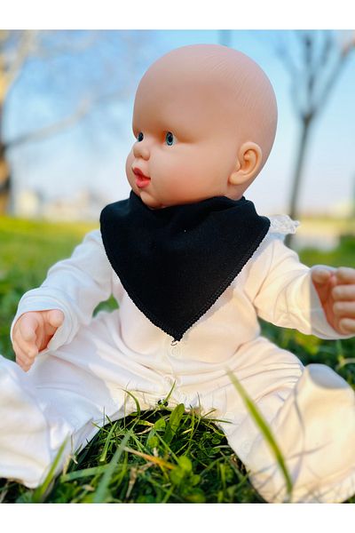 kubbe Black 100% Organic Cotton Double Layer Knitted Fabric Baby Drool Bib & Scarf with Snap Fasteners