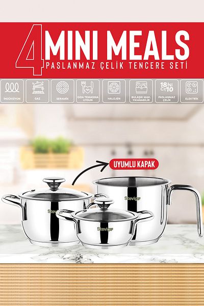 Stevig 4 Mini Meals 18/10 Stainless Steel Cookware Set 5 Pieces St-303