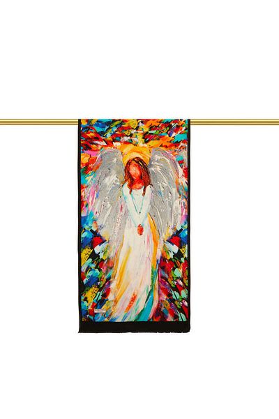 Bursa İpek Red Angel Silk Painting Scarf