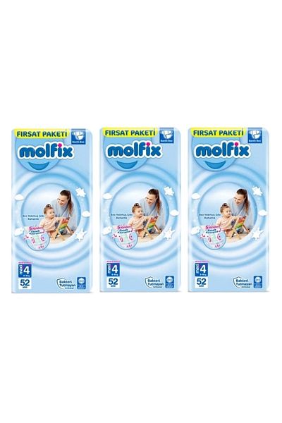 Molfix 4+ Size Maxi Plus Opportunity Package 9-16 kg 52 Taped Baby Diapers X3 Pieces 156 Pieces