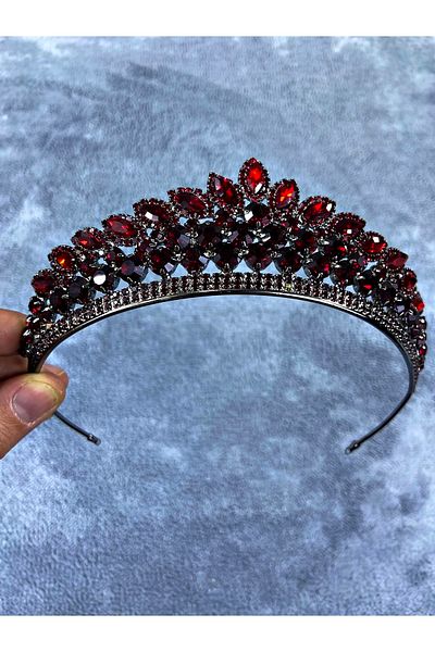 Hobigram Model Elanur de piatră de cristal burgundă Henna și coroană de mireasă – Bandă de păr, design elegant, accesoriu pentru femei