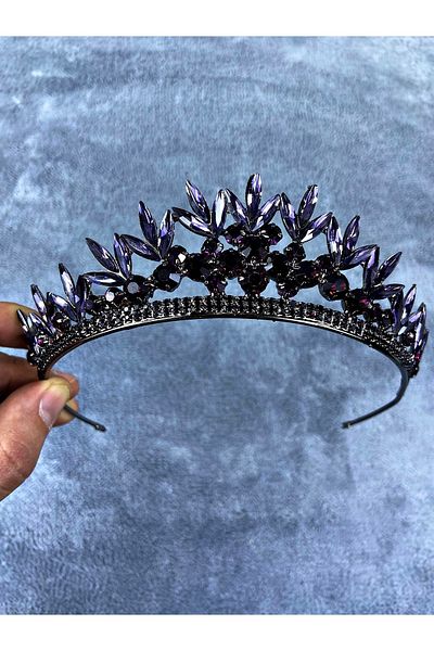 Hobigram Coroană de mireasă și henna cu model de frunze violet și piatră de cristal – bentiță, design elegant, accesoriu pentru femei