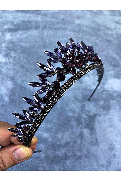 Hobigram Coroană de mireasă și henna cu model de frunze violet și piatră de cristal – bentiță, design elegant, accesoriu pentru femei