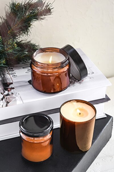ersu store 3'lü Set Mum Amber Camda Kokulu Soya Wax Mum Seti