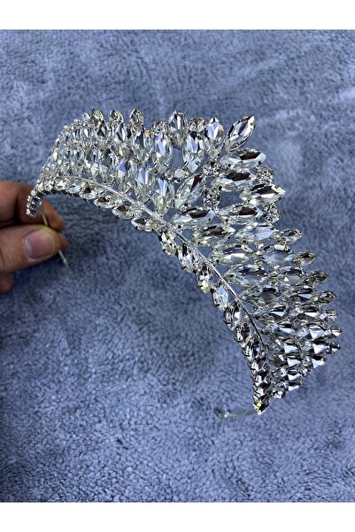 Genel Markalar Kına Ve Gelin Tacı Gümüş Rengi Kristal Taşlı Angelina Model Kı...