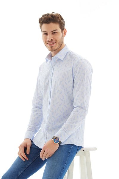 RAVANELLI Ανδρικό μακρυμάνικο πουκάμισο Vessmen A.blue Printed Slimfit Gift Boxed Lycra