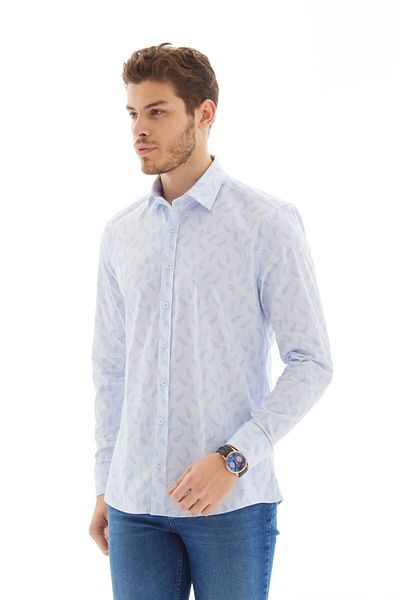 RAVANELLI Ανδρικό μακρυμάνικο πουκάμισο Vessmen A.blue Printed Slimfit Gift Boxed Lycra