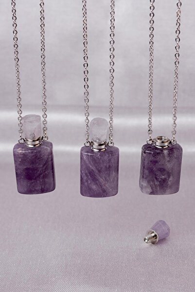 Dünya Doğal Taş Ametist Taşı Parfüm Şişesi Kolye