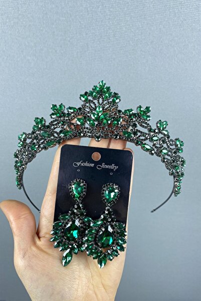 Bride Aksesuar Dünyası Set de coroană de mireasă și cercei cu pietre model El...