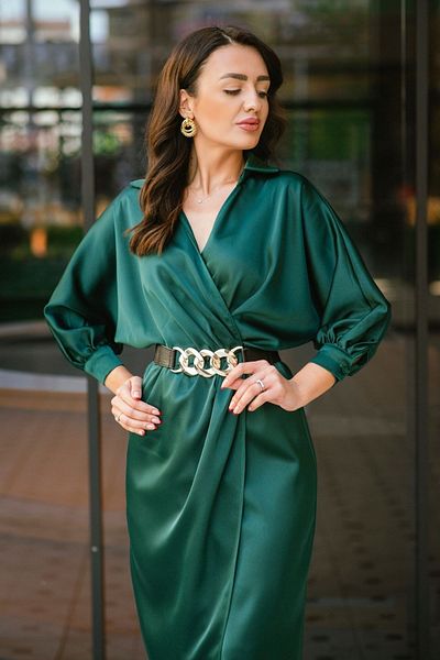 Moda Mix Avcılar Γυναικείο Σατέν Υφασμάτινο Φόρεμα Διπλό Κόψιμο