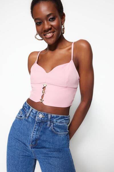 Trendyol Collection Pink Crop Lined Bustier with Woven Accessories TPRSS23BS00076